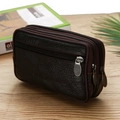 Sacoche de ceinture en similicuir marron foncé pour homme avec trois fermetures éclair - Modèle Horizontal (Cuir Horizontal 6 pouces Café) / Style Horizontal Café Foncé