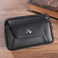 Men's black lychee texture waist bag with double zippers and magnetic flip cover - Horizontal 6.5 Inch Black