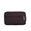 Waterproof dark brown leather belt waist bag with dual zippers for mobile phones - Horizontal Coffee 6.3 Inch