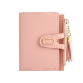 Detail of light pink mini wallet with golden D-clasp buckle and leather tassel fringe - Light Pink