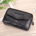 Men's black litchi pattern leather 6.5-inch waist bag for belt shown from a 45-degree angle - Horizontal Black 17cm 6.3 Inch