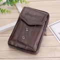 Men's retro brown leather waist bag with zipper and embossed logo for 6.5 inch phone - Vertical Coffee 17cm 6.3 Inch