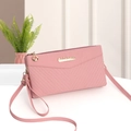Pink faux leather crossbody bag with V-shaped quilting and golden zipper detail - Pink