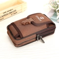 Detail of brown waterproof oxford belt pouch showing double zippers and buckle closure - Three-Layer Coffee