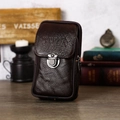 Men's dark brown lychee grain leather 6.5-inch phone waist bag with metal buckle - 17.5cm / Vertical Buckle Leather