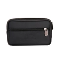 Slim black synthetic leather belt waist bag with multiple zippers and brand logo - 5.5 Inch Black