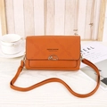 Orange PU leather crossbody phone bag with gold metal buckle and long shoulder strap - Orange