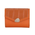 Orange and brown faux crocodile pattern bifold wallet with pebble-shaped silver clasp - Coffee