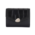 Detail of black faux leather mini wallet featuring embossed crocodile texture and silver clasp - Black