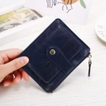Slim navy blue multi-card wallet with zipper pocket and snap closure for women - Blue