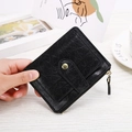Slim black crinkle leather wallet for women with snap closure and gold zipper detail - Black