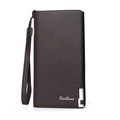 Portefeuille long pour homme en cuir marron foncé avec texture et dragonne - Brun