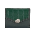 Green faux-crocodile and grey leather bifold card holder wallet with stone-shaped metal buckle - Green