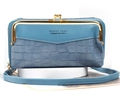 Détail de la pochette téléphone bleue en similicuir avec texture pierre et fermoir doré - Bleu Horizontal