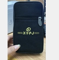 Men's black canvas waist bag with yellow logo for belt, dual zipper phone pouch - 17cm Black