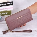 Dusty pink quilted double zipper long wallet for women with leather wrist strap - Dusty Pink