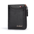 Portefeuille court pour hommes en cuir noir à texture litchi avec poche zippée pratique - Noir