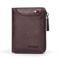 Classic men's short bifold wallet in dark brown pebbled leather with side zipper - Brown