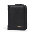 Portefeuille vertical court en cuir noir pour homme avec poche zippée et logo doré chic - Noir