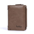 Portefeuille pour hommes en cuir marron foncé avec motif litchi et fermeture éclair - Café Clair