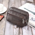 Sacoche de ceinture en cuir marron foncé pour hommes avec trois compartiments zippés - Horizontal / Café foncé