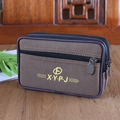 Dunkelbraune Gürteltasche aus Segeltuch mit drei Reißverschlüssen und X.Y.P.J Logo - Horizontal Kaffee 17cm 6.5 Zoll