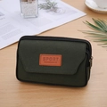 Detail of army green canvas belt pouch with dual zippers and durable sport patch - 2-Layer Horizontal Green
