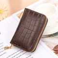 Tarjetero marrón oscuro con relieve de cocodrilo y cremallera dorada para mujer - Marrón