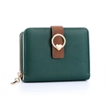 Petit portefeuille femme vert foncé avec fermoir cœur doré et fermeture éclair latérale - Vert