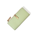 Minimalist light green leather wallet for women with side zipper and metal buckle detail - Light Green