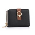 Portefeuille court noir pour femme avec motif litchi et boucle dorée en forme de cœur - Noir