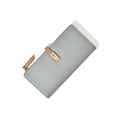 Sleek light gray PU leather long wallet featuring a brown buckle and metal lock accent - Silver