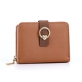 Petit portefeuille femme en cuir marron avec boucle cœur dorée et fermeture éclair - Brun