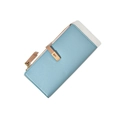 Portafoglio lungo da donna in ecopelle azzurra con cinturino marrone e zip - Blu