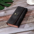 Portefeuille long élégant en cuir givré noir pour femmes avec décoration tête de cerf dorée - Noir