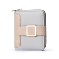 Short bi-color grey and beige wallet with litchi grain and gold buckle detail - Light Gray