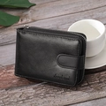 Portefeuille porte-cartes en cuir noir pour homme avec fermeture éclair et texture - Noir