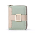 Short mint green and beige bifold wallet with lychee grain and gold buckle strap - Light Green