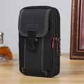 Black Oxford cloth phone pouch with dual zippers and SPORT logo on a wooden surface - Vertical 6.5 Inch Black