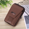 Deep brown nylon canvas belt pouch with leather trim and magnetic buckle closure - Vertical Coffee (17.5cm/6.5in)