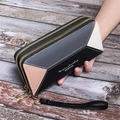 Damen Langbörse aus PU-Leder in geometrischem Design mit Doppelreißverschluss und Handschlaufe - 20*10*4 / Schwarz