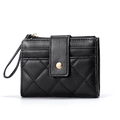 Elegant black quilted PU leather wallet for women with gold hardware and hand strap - Black