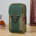 Tactical Oxford cloth belt pouch with double zipper pockets and sport flap closure - Vertical 6.5 Inch Green