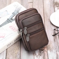 Pochette de ceinture pour hommes en similicuir grainé marron foncé à trois zips - Vertical / Café foncé