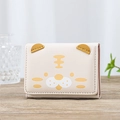 Short tri-fold cat-themed wallet in cream white featuring cute tiger print design - White