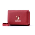 Red PU leather mini wallet with gold elk buckle and zipper pocket for women - Red