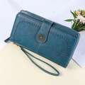 Portafoglio RFID donna blu pavone con fibbia a girasole e cinturino da polso elegante - Blu
