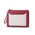 Short women's bi-color wallet in red and white leather with a zipper and wrist strap - Red