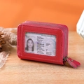 Tarjetero de cuero rojo con doble cremallera, protección RFID y ventana de identificación - Rosa Rojo