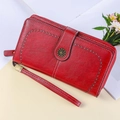Portafoglio donna rosso con protezione RFID, zip e trama in pelle vintage litchi - Borgogna